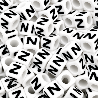7mm White Cube Acrylic Alphabet Beads - Single Letters