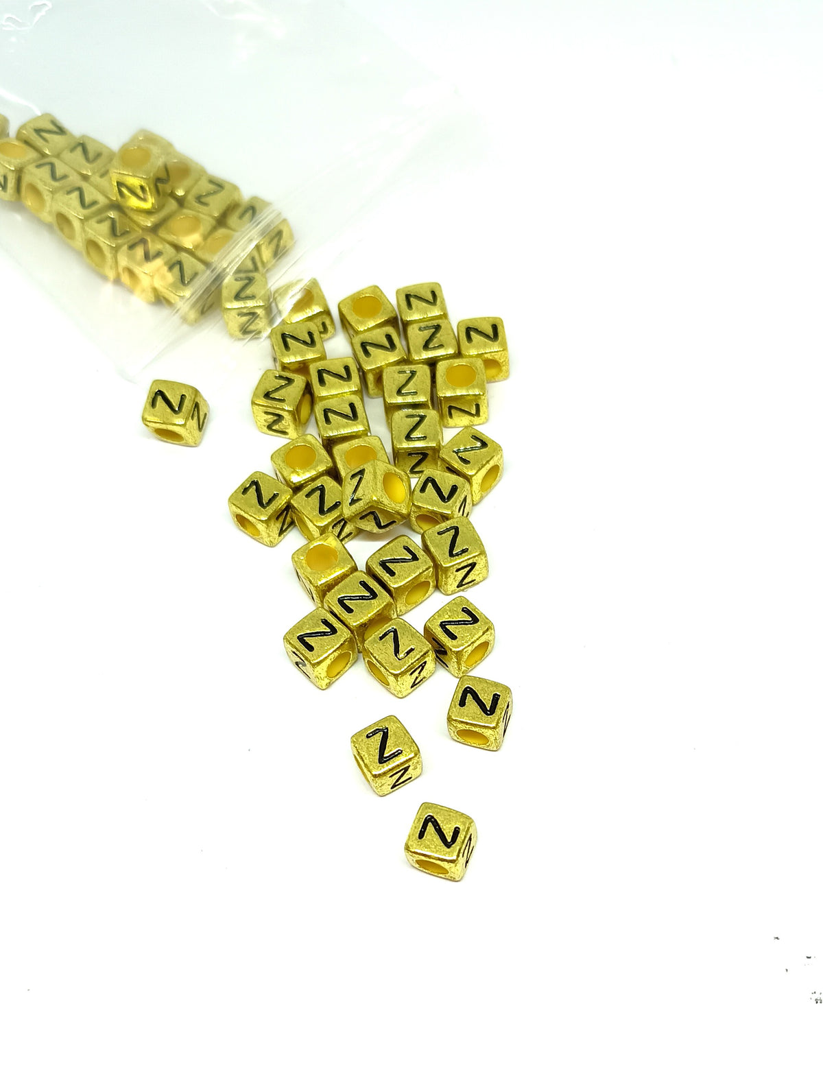 6mm Bright Gold Cube Acrylic Alphabet Beads - Single Letters