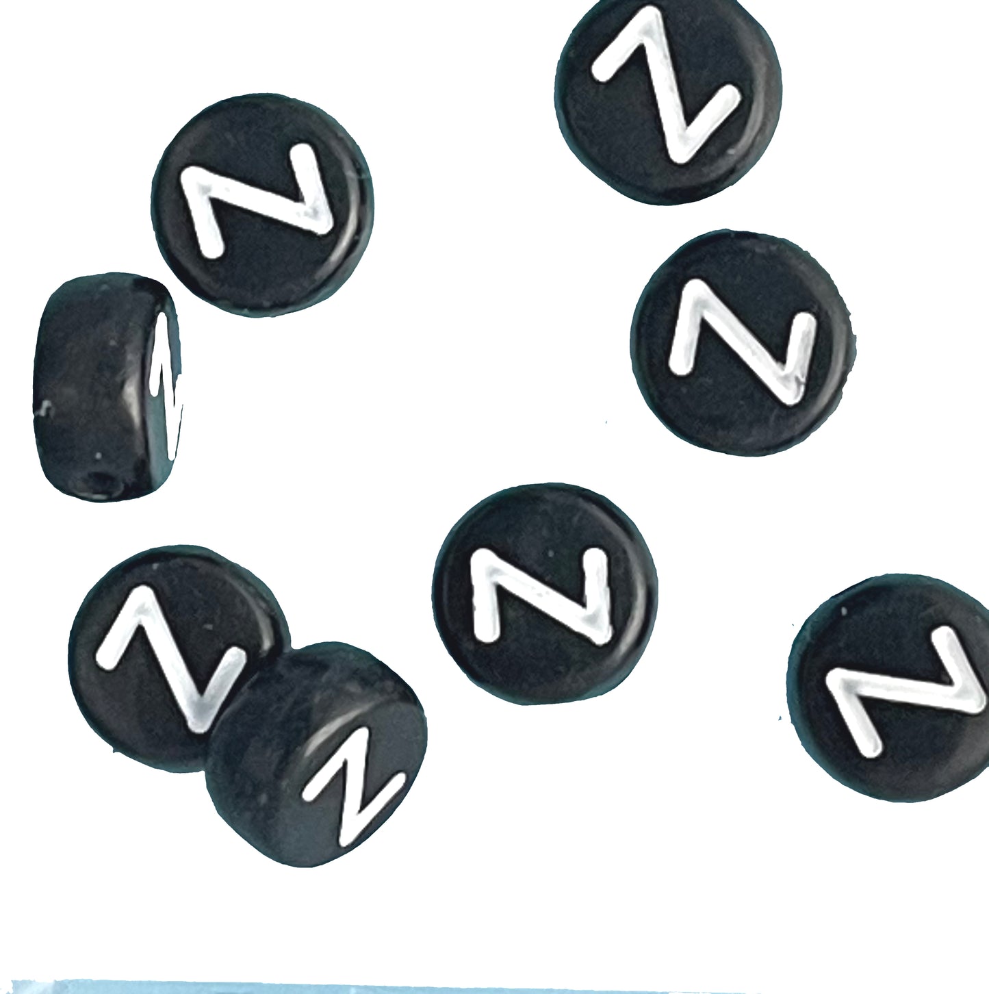 7x4mm Black Flat Round Acrylic Alphabet Beads - Single & Mixed Letters
