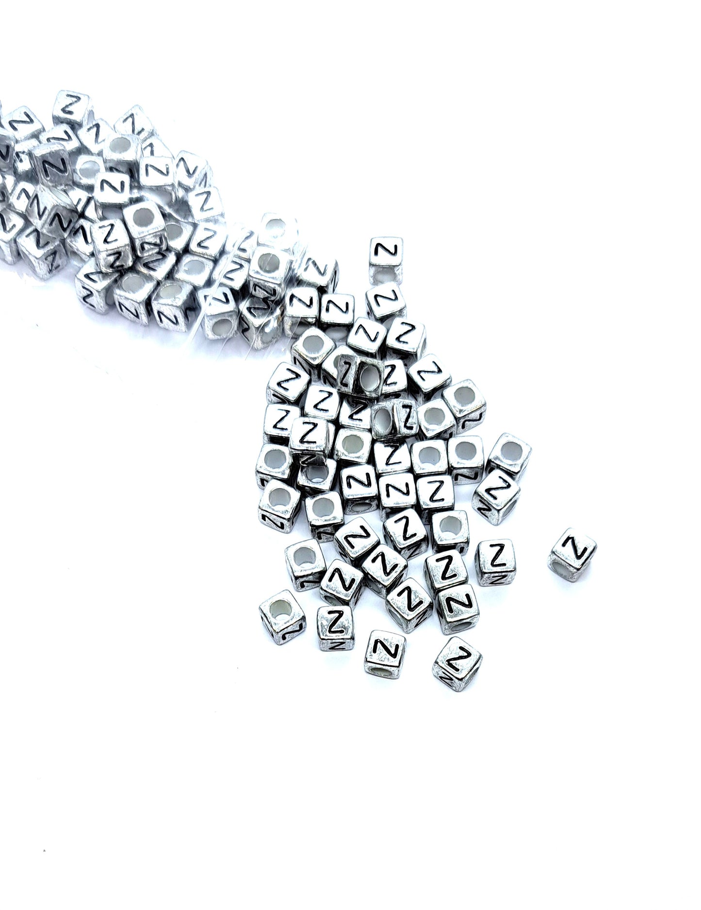 6mm Silver Cube Acrylic Alphabet Beads - Single & Mixed Letters