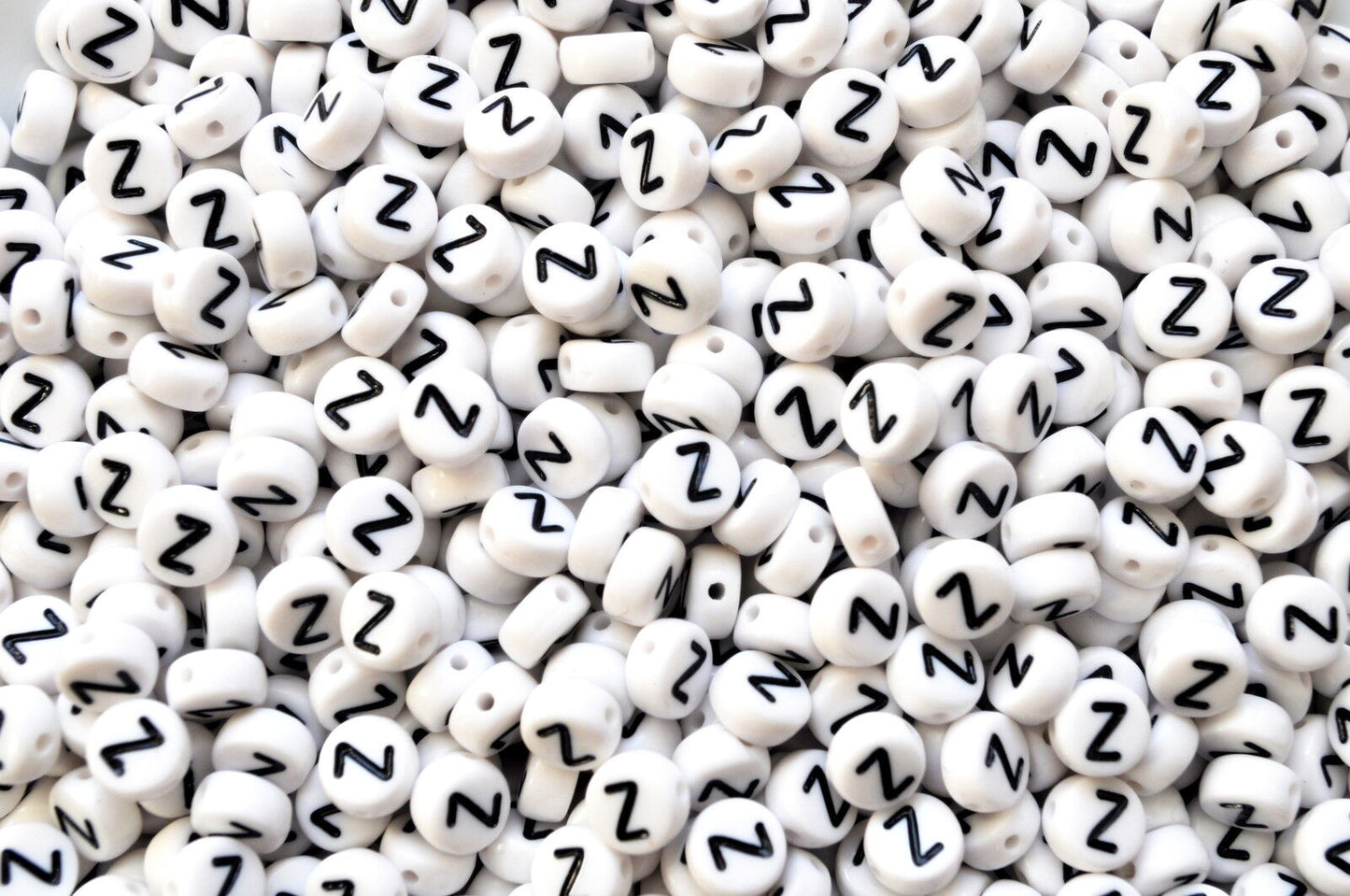 100 x 7mm white FLAT ROUND single & mixed alphabets / letters acrylic beads