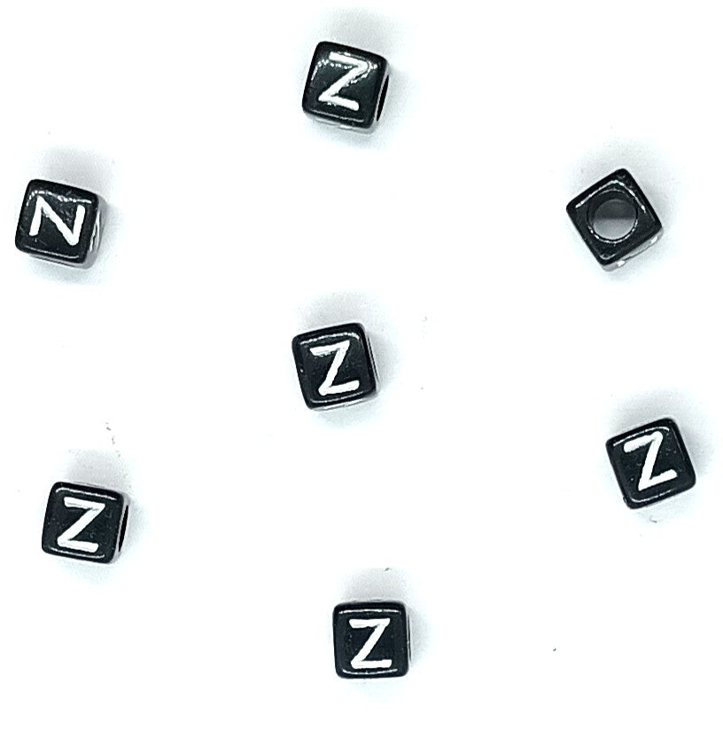 6mm Black Cube Acrylic Alphabet Beads - Single & Mixed Letters