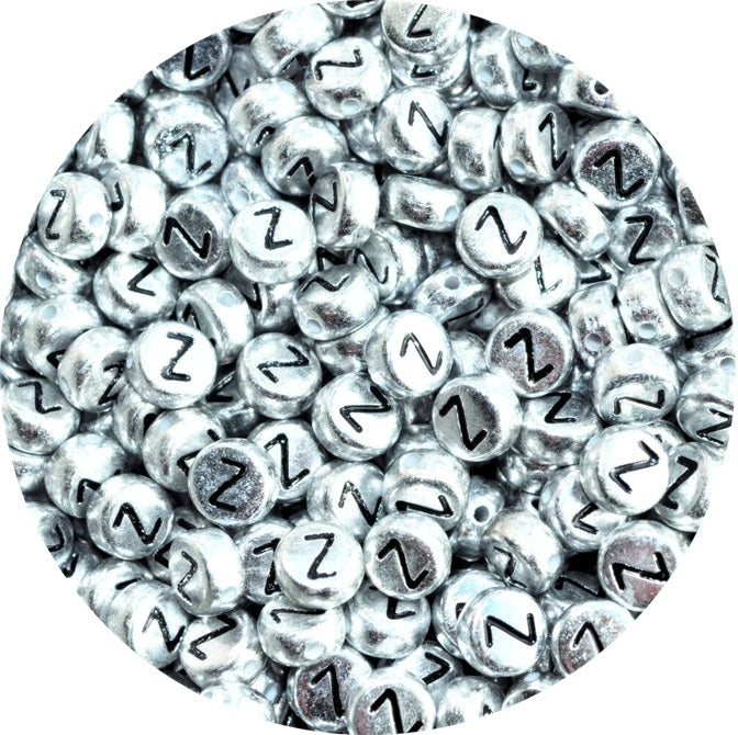 7x4mm Silver Flat Round Acrylic Alphabet Beads - Single & Mixed Letters