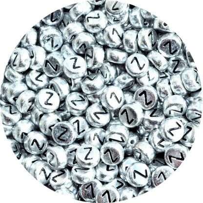 7x4mm Silver Flat Round Acrylic Alphabet Beads - Single & Mixed Letters
