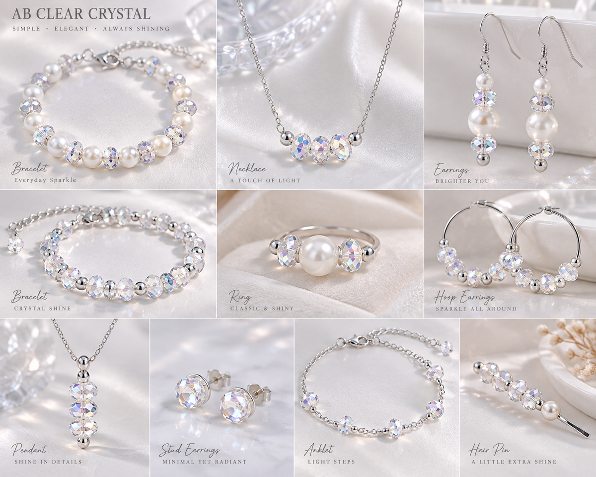 AB Clear Faceted Crystal Rondelle Beads - 6mm, 8mm, 10mm