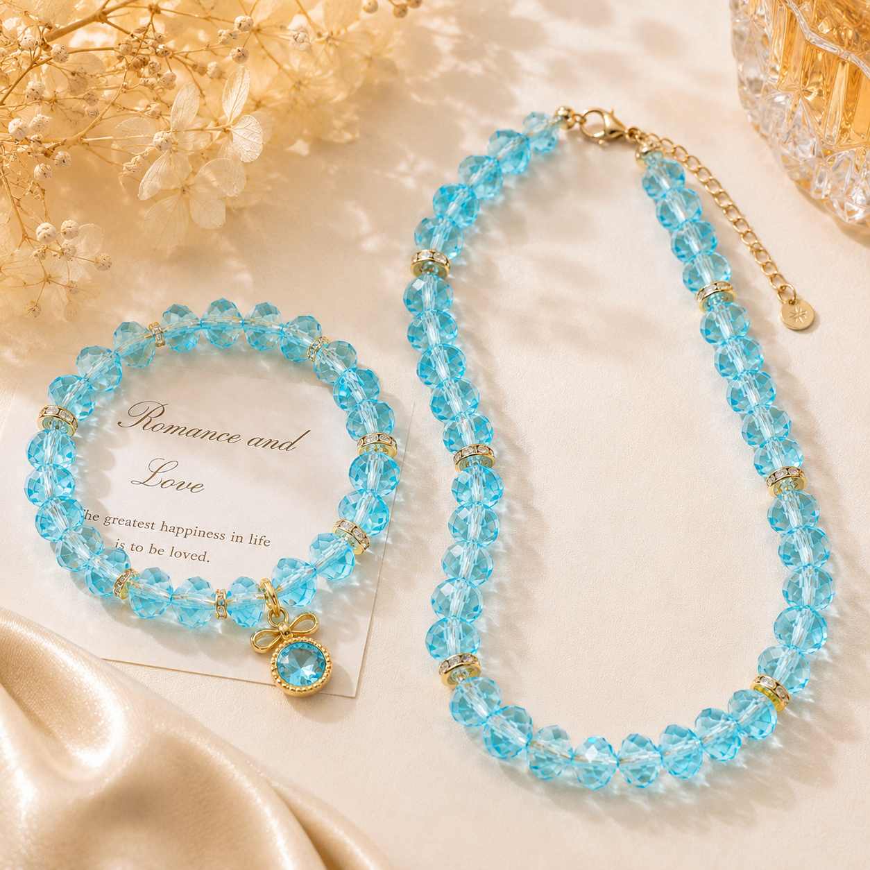 Aqua Blue Faceted Crystal Rondelle Beads - 8mm, 10mm