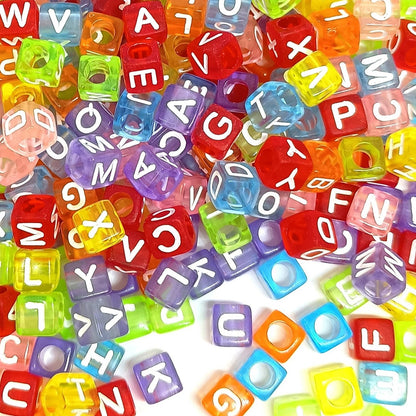 6mm Transparent Cube Acrylic Alphabet Beads - Multicoloured