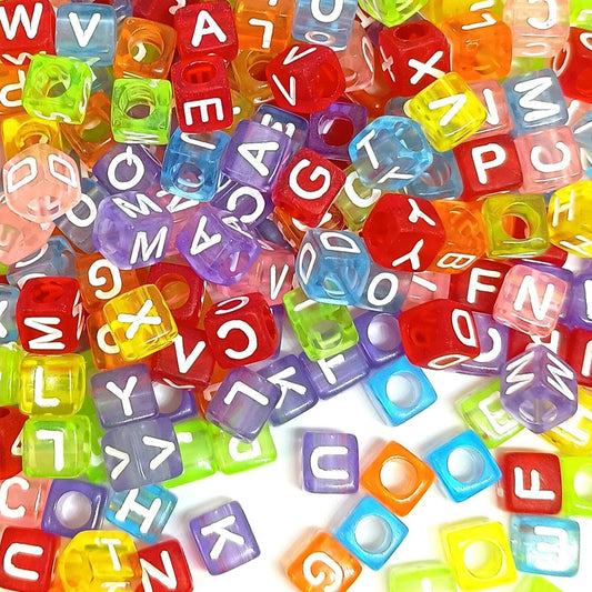 6mm Transparent Cube Acrylic Alphabet Beads - Multicoloured