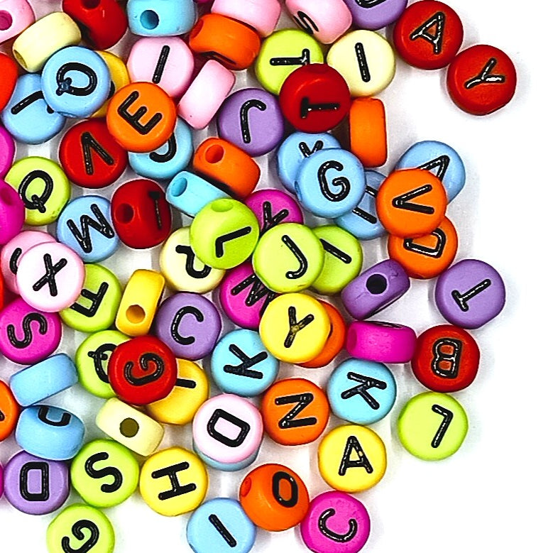 7mm Flat Round Acrylic Alphabet Beads - Multicoloured