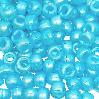 9x6mm Pearlised Pony Beads -Aqua Blue