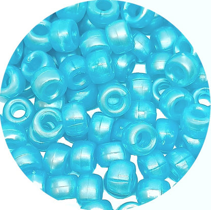 9x6mm Pearlised Pony Beads -Aqua Blue