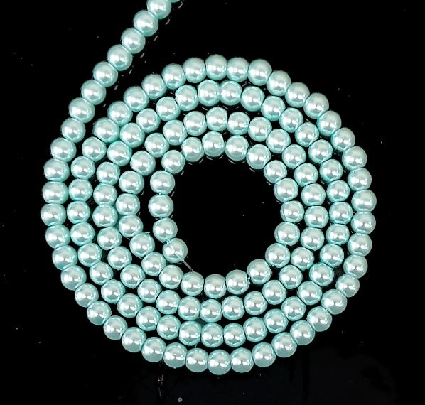 Blue Round Glass Pearl Beads -  6mm, 8mm