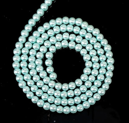 Blue Round Glass Pearl Beads -  6mm, 8mm