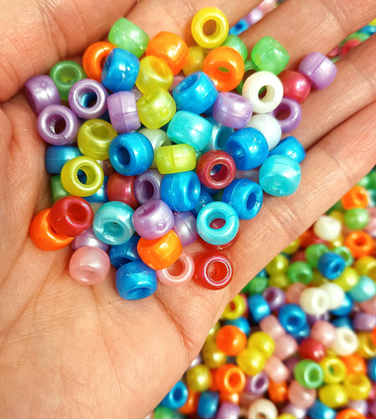 9x6mm Pearlised Pony Beads - Mixed Colour