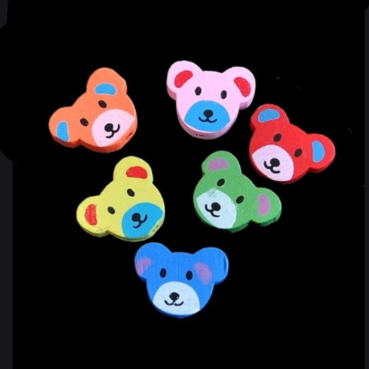 Multicoloured Bear Face Wooden Bead