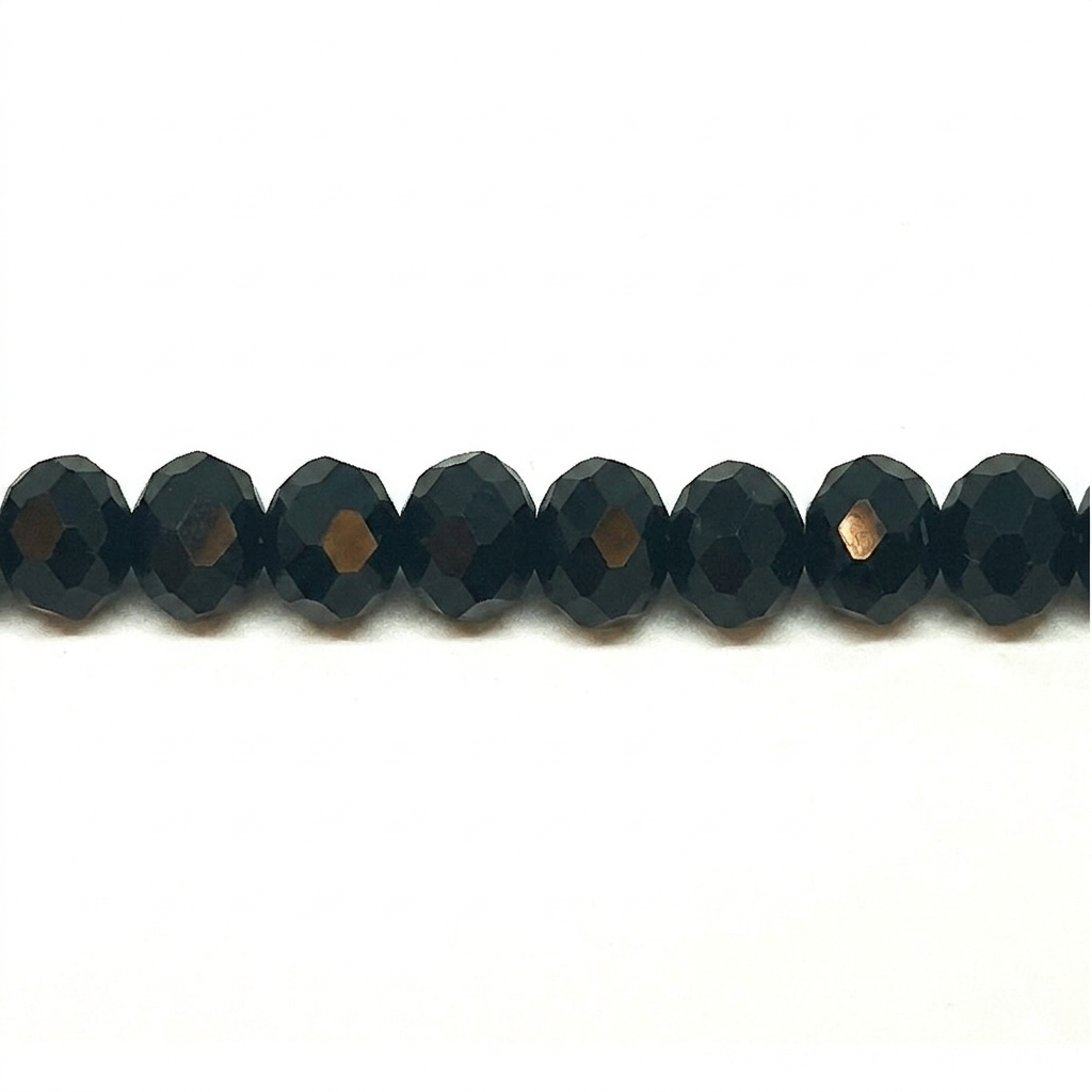 Black Faceted Crystal Rondelle Beads - 6mm, 8mm, 10mm
