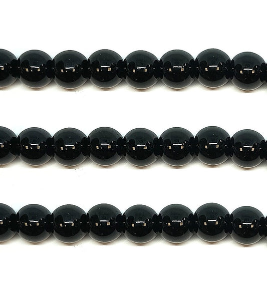 Black Round Glass Pearl Beads - 4mm, 6mm, 8mm