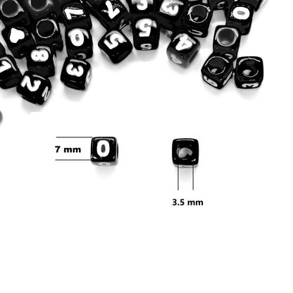7mm Black Cube Numbers Beads