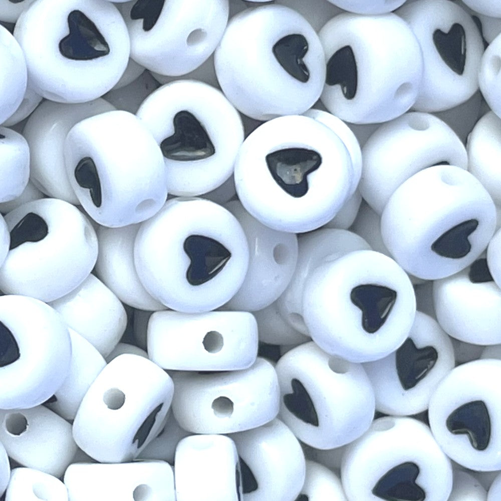 7x4mm Heart Print Acrylic Flat Round Beads in Various Colours