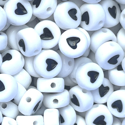 7x4mm Heart Print Acrylic Flat Round Beads in Various Colours