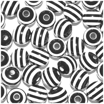 8mm Solid Colour Striped Round Resin Beads