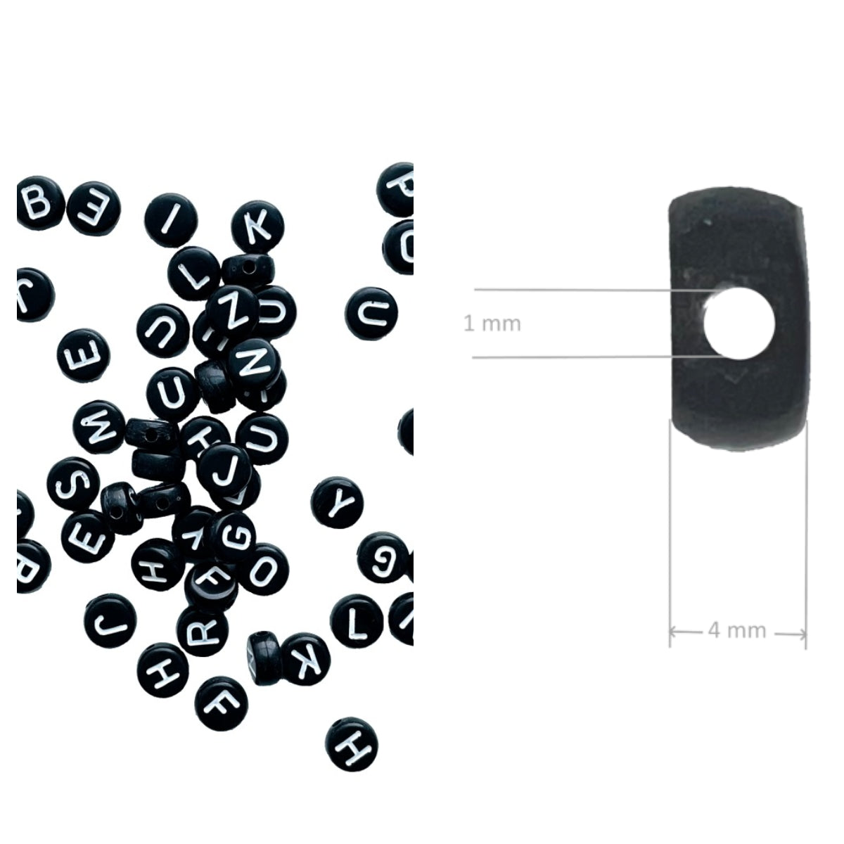 7x4mm Black Flat Round Acrylic Alphabet Beads - Single & Mixed Letters