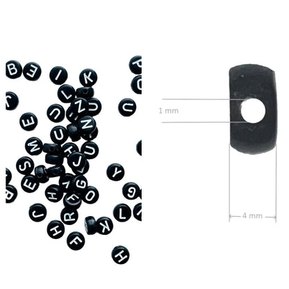 7x4mm Black Flat Round Acrylic Alphabet Beads - Single & Mixed Letters