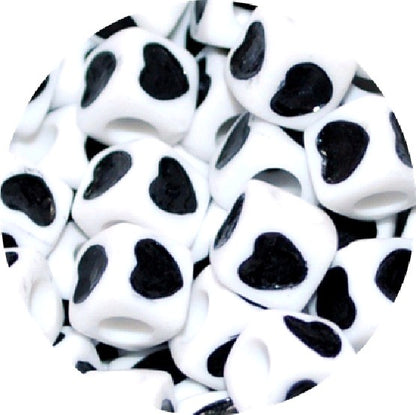 6mm Multicolor Heart Print White Acrylic Cube Beads