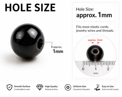 Black Round Glass Pearl Beads - 4mm, 6mm, 8mm