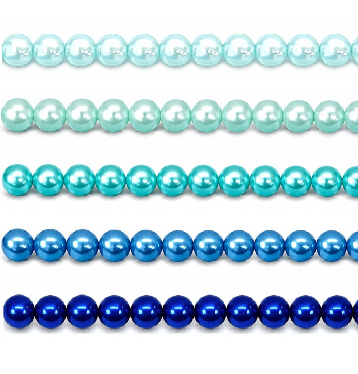 Blue Round Glass Pearl Beads -  6mm, 8mm