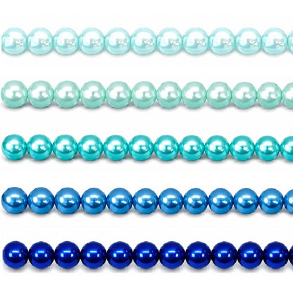 Blue Round Glass Pearl Beads -  6mm, 8mm