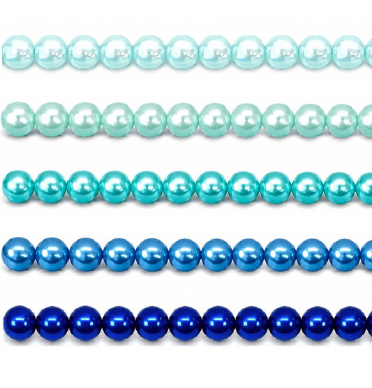 Blue Round Glass Pearl Beads -  6mm, 8mm