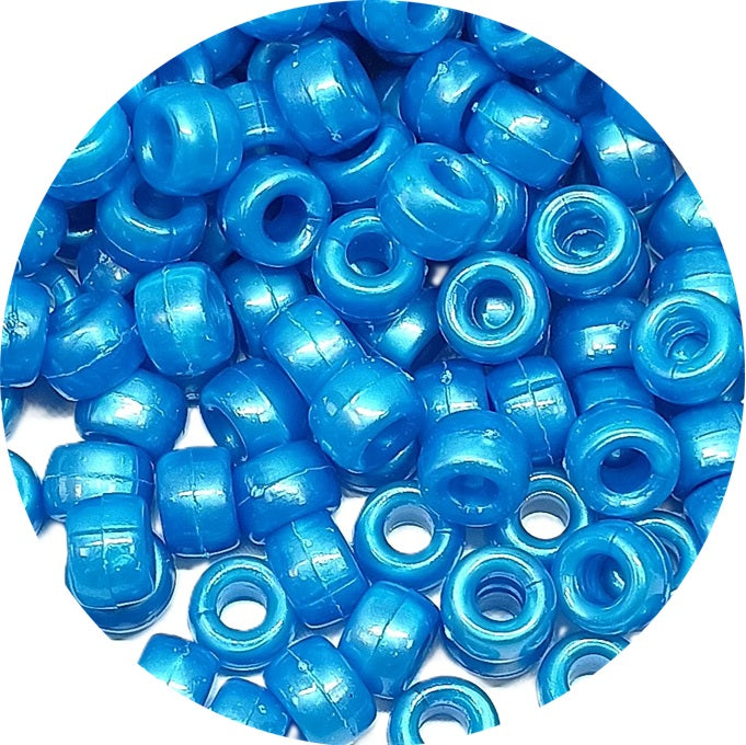 9x6mm Pearlised Pony Beads - Blue
