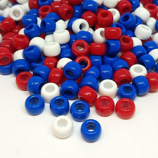9x6mm Opaque Pony Beads - Blue Red and White