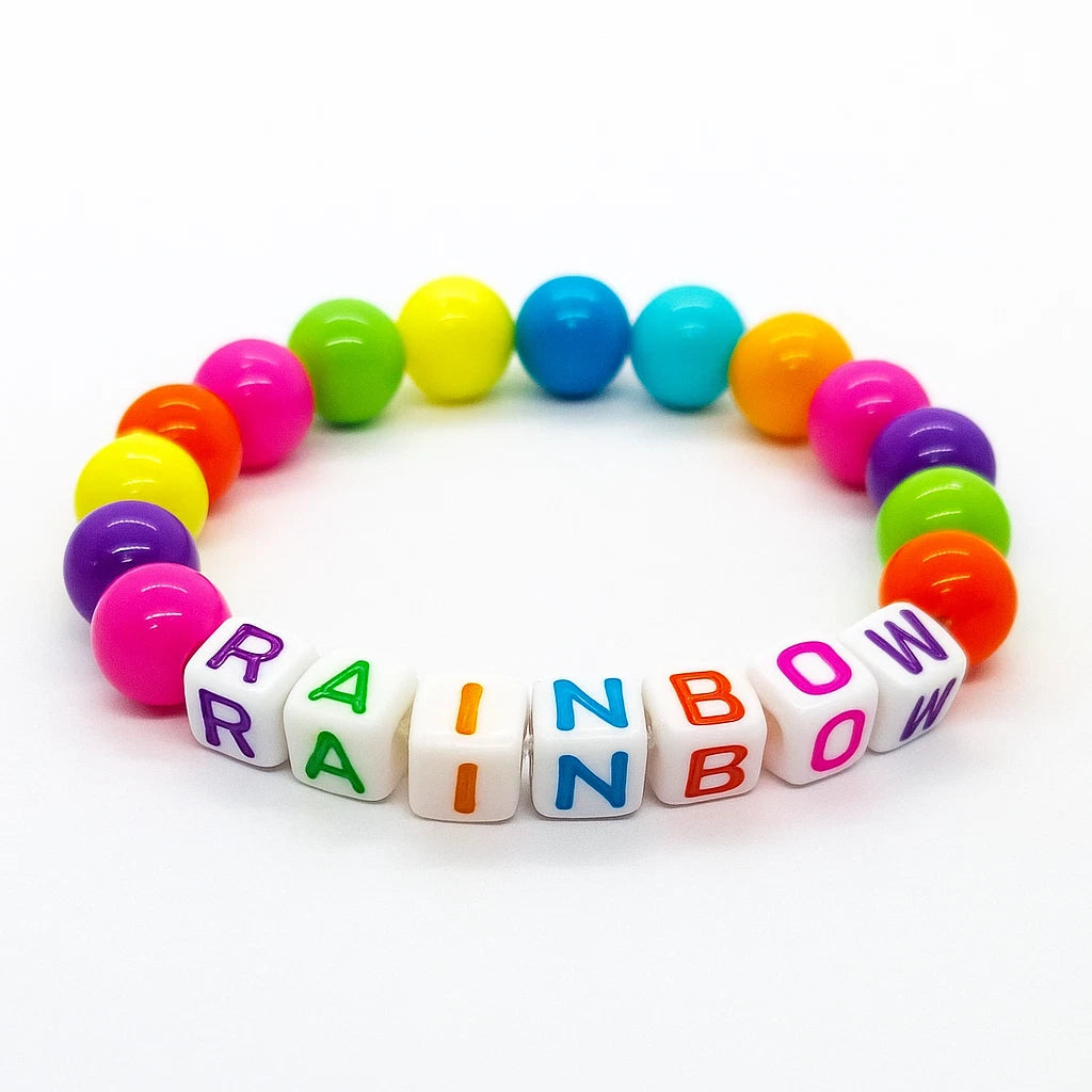 6mm White Cube Acrylic Alphabet Beads - Colourful Letters