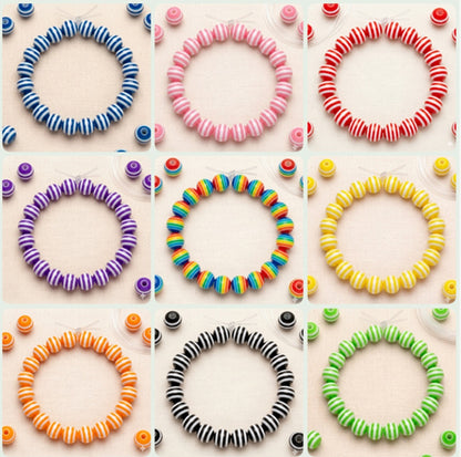8mm Solid Colour Striped Round Resin Beads