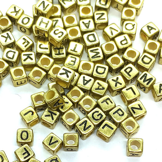 6mm Bright Gold Cube Acrylic Alphabet Beads - Single Letters