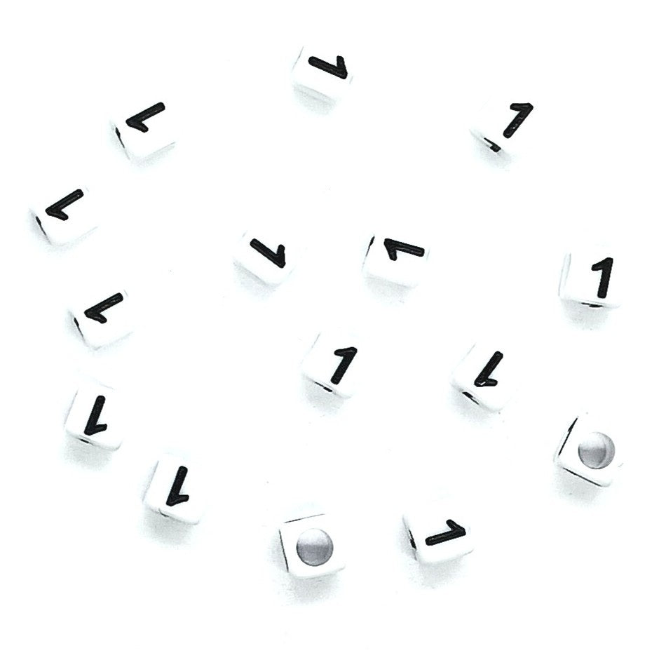 6mm White Cube Numbers Beads