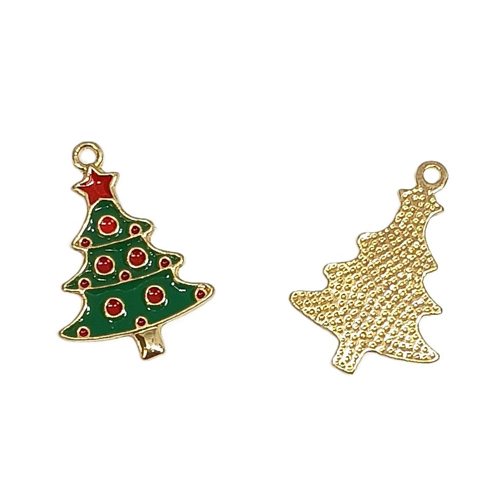 Christmas Metal Enamel Pendant Charms - Christmas Tree