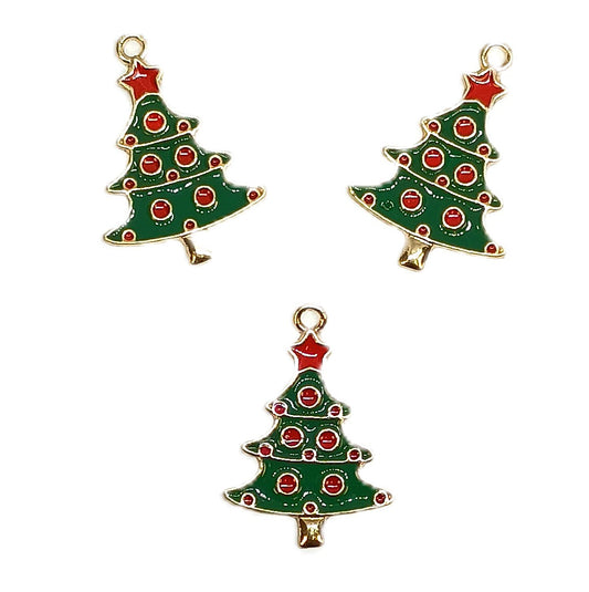 Christmas Metal Enamel Pendant Charms - Christmas Tree