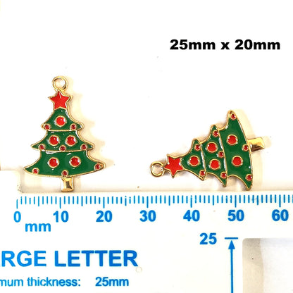 Christmas Metal Enamel Pendant Charms - Christmas Tree