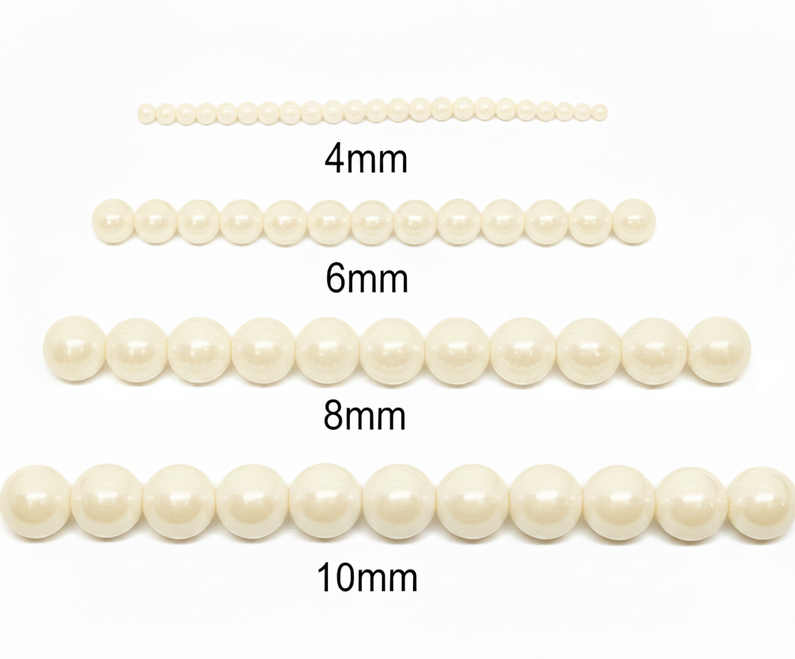 Cream Round Glass Pearl Beads - 4mm, 6mm, 8mm, 10mm