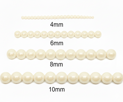 Cream Round Glass Pearl Beads - 4mm, 6mm, 8mm, 10mm