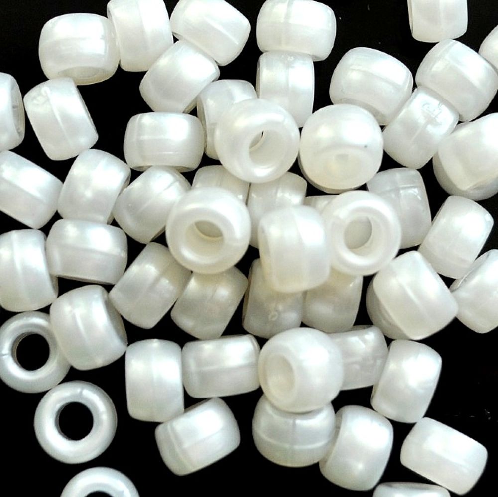 9x6mm Pearlised Pony Beads - Off White