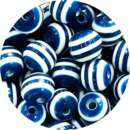 10mm Solid Colour Striped Round Resin Beads