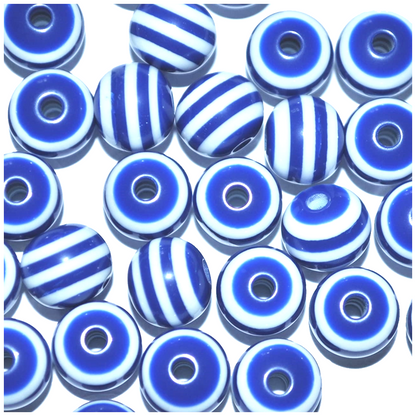 8mm Solid Colour Striped Round Resin Beads