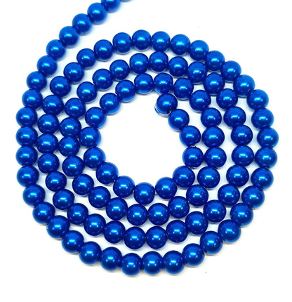 Blue Round Glass Pearl Beads -  6mm, 8mm