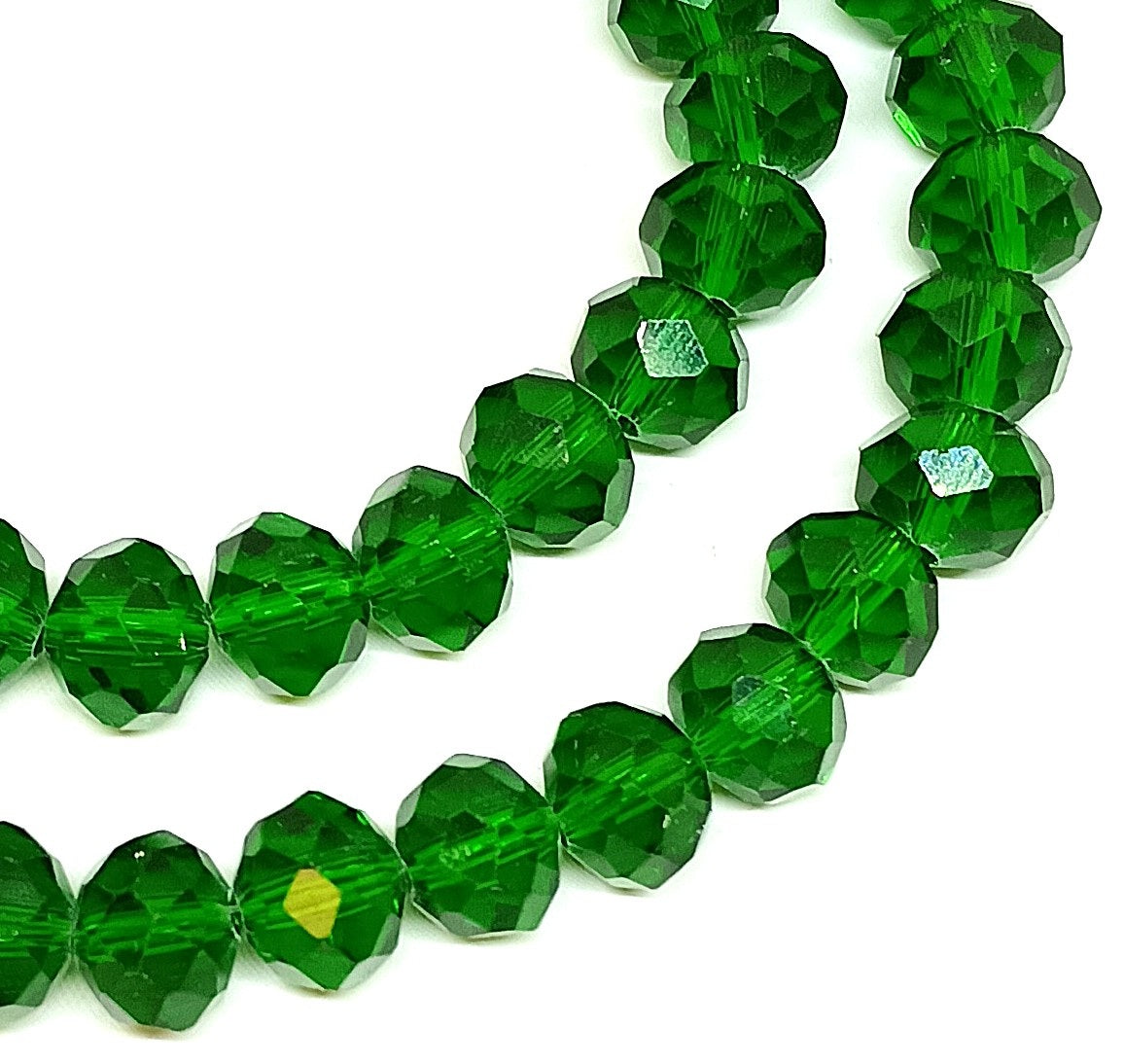 Dark Green Faceted Crystal Rondelle Beads - 8mm, 10mm