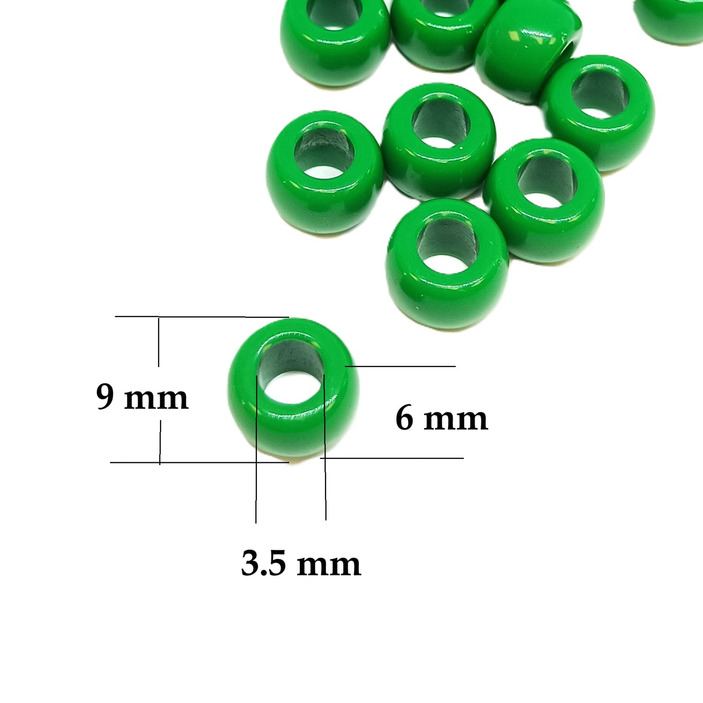 9x6mm Opaque Pony Beads - Dark Green