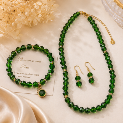 Dark Green Faceted Crystal Rondelle Beads - 8mm, 10mm